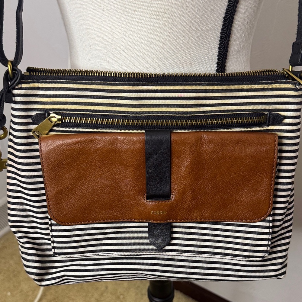 Fossil Black and Brown Striped Crossbody Bag MCB8800A